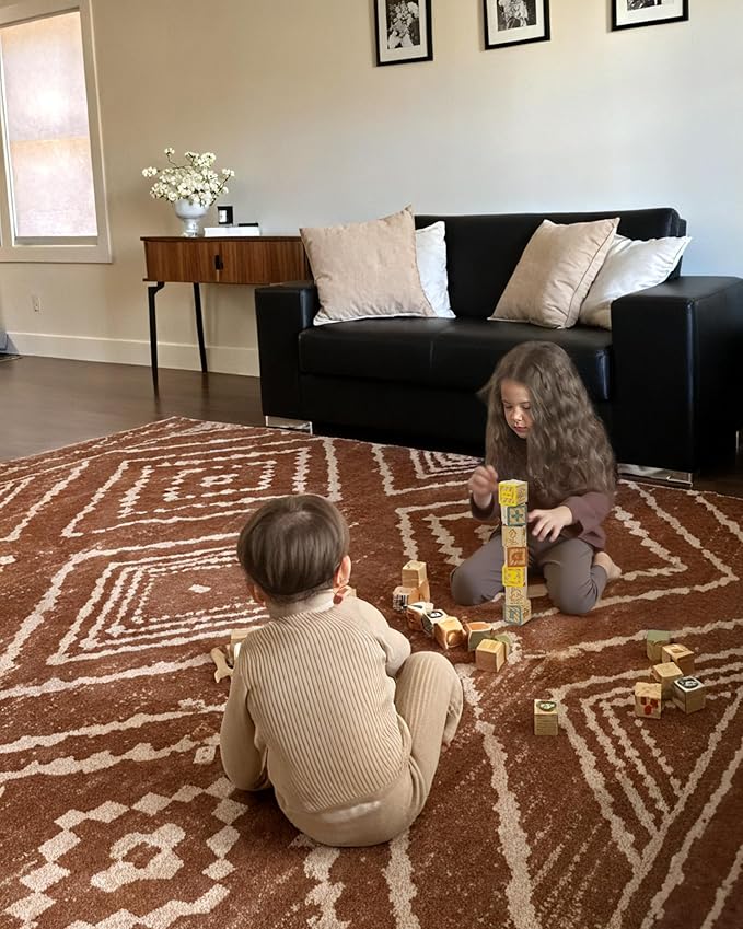 Area Rug 3x4 Rug Machine Washable Non-Slip Low Pile Print Pattern Western Rug for Living Room Bedroom Entryway Tribal Series-Yellowbrown/Cream