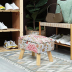 Square Storage Ottoman with Sturdy Wood Legs, Tufted Upholstered Footstool 14.5”L × 10.6”W × 11.4”H Boho Floral Upholstered Storage Footrest, Suitable for Living Room, Bedroom, Couch, Enterway