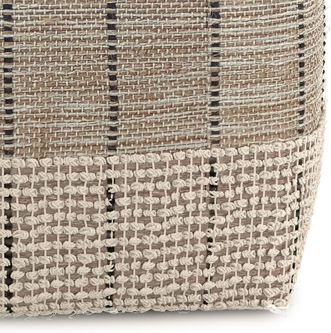 SIMPLIHOME Elmer Square Pouf - 18 inch Wide Handwoven Jute and Cotton Ottoman in Natural and Grey, Contemporary Footstool or Extra Seating for Living Room, Bedroom, or Kids Room, Assembled