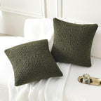 FUTEI Olive Green Throw Pillow Covers 24x24 Inch Set of 2,Furry Faux Fur Teddy Boucle Textured Cushion Covers,Soft Fluffy European Pillow Shams,Home Decor for Couch Bed Living Room Office Car