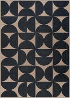 Lahome Modern Geometric Easy Jute 5x7 Rugs, Washable Carpet for Living Room Dining Room, Neutral Black Semi-Circle Rug for Outdoor Patio Office Classroom Backyard