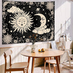 KJHL Black Sun and Moon Tapestry Wall Hanging 59ʺ x 79ʺ Boho Galaxy Celestial Aesthetic Tapestries for Bedroom Living Room Decor