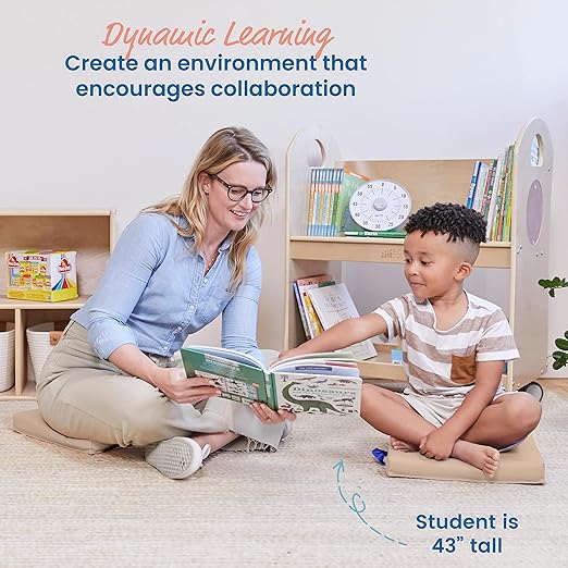 ECR4Kids SoftZone Square Floor Cushions with Handle, Flexible Seating, Sand, 6-Piece
