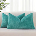 decorUhome Chenille Turquoise Spring Throw Pillow Covers 12x20 Inch Set of 2, Decorative Soft Couch Pillow Covers Solid Dyed Accent Farmhouse Neutral Rectangle Pillow Cases for Sofa