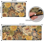 Boho Floral Kitchen Mats for Floor 2PCS Anti Fatigue Mats for Kitchen Floor Cushioned Non Slip Waterproof Memory Foam PVC Kitchen Rugs Set for Sink,Office,Laundry 17.3"x28"+17.3"x47"