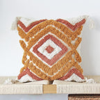 JOJUSIS Boho Throw Pillow Covers with Handmade Tassels Decorative Woven Tufted Orange Pillowcase for Couch Bedroom 20 x 20 Inch