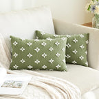 ANRODUO Pack of 2 Sage Green Floral Boho Decorative Throw Pillow Covers with Tufted Rhombic Jacquard for Room Decor Pillow Covers 12x20 Cute and Soft Pillowcase for Couch Sofa and Living Room Fall