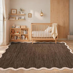 GarveeHome Scalloped Washable Area Rugs 5x7 Rug for Living Room Modern Non Slip Throw Rugs Brown Rug Soft Bedroom Rugs Non Shedding Low Pile Stain Resistant Carpet for Dining Room Nursery 5'x7' Brown