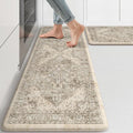 KIMODE Anti Fatigue Kitchen Mats 2 PCS 17"x47"+17"x29.5", Boho Kitchen Rugs and Mats, Non Slip Cushioned Kitchen Mats for Floor, Waterproof Kitchen Floor Mats for Laundry, Office, Sink, Khaki