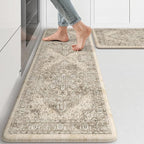 KIMODE Anti Fatigue Kitchen Mats 2 PCS 17"x47"+17"x29.5", Boho Kitchen Rugs and Mats, Non Slip Cushioned Kitchen Mats for Floor, Waterproof Kitchen Floor Mats for Laundry, Office, Sink, Khaki