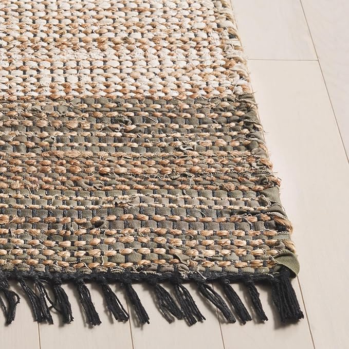 SAFAVIEH Cape Cod Collection Area Rug - 6' x 9', Green & Beige, Handmade Denim & Jute, Ideal for The Living Room, Dining, Bedroom (CAP153Y)