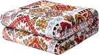 DaDa Bedding Bohemian Southwestern Mink Fleece Throw Blanket - Lightweight Cozy Farmhouse Aztec Havana Geometric Abstract Soft Warm Fall Decor - Yellow & Red - 50" x 60"