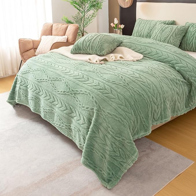 YUSOKI Queen Size Blanket Single Layer,Weight(4.4lb),370GMS-3D Stylish Design for Gift Home Decor (Sage Green,90"x90")