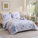JSD Hydrangea Floral Quilt Set Twin Size, 2 Piece Printed Bedspreads Coverlet with Pillow Sham, Lightweight Quilted Blanket