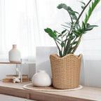 Weysat Scalloped Edge Basket Weave Pattern Planter Resin Plant Pot Holder Storage for Indoor Outdoor Planting Farmhouse Handmade Home Decor