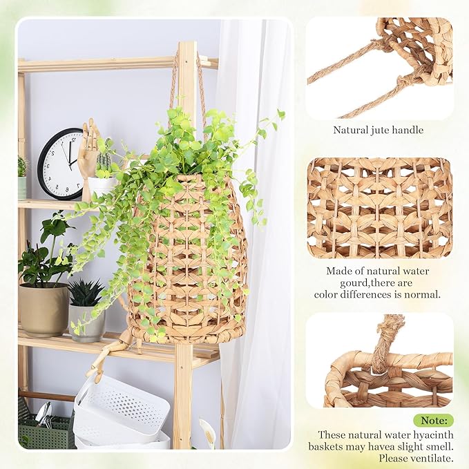 Water Hyacinth Woven Hanging Basket,Wall Hanging Flower Basket,Boho Coastal Woven Front Door Decorate,for Home,Pantry, Farmhouse Decorative Organizer for Entryway Easter, Mother's Day flower basket