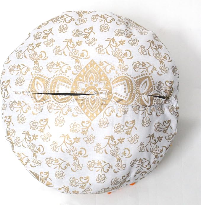 INDIAN CRAFT CASTLE ICC Mandala Barmeri Large Floor Pillow Cover Cushion Meditation Seating Ottoman Throw Cover Hippie Decorative Zipped Bohemian Pouf Ottoman Cases Golden, 24" Round