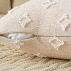ANRODUO Pack of 2 Beige Floral Boho Decorative Throw Pillow Covers with Tufted Rhombic Jacquard for Room Decor Boho Pillow Covers Decorations 18x18 Soft Pillowcase for Couch Sofa Bed and Living Room