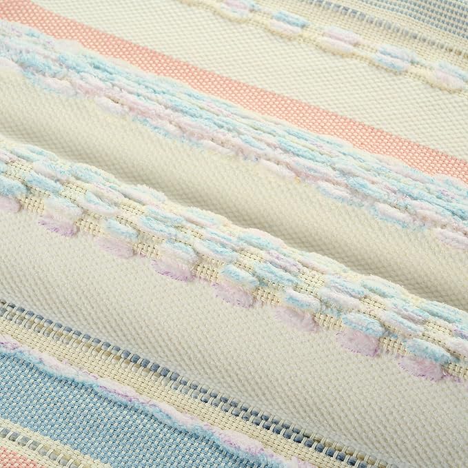 FUTEI Pink Blue Decorative Throw Pillow Covers 12x20 Inch Set of 2, Soft Tufted Striped Textured Accent Pillow Case,Boho Pillows for Couch Decor