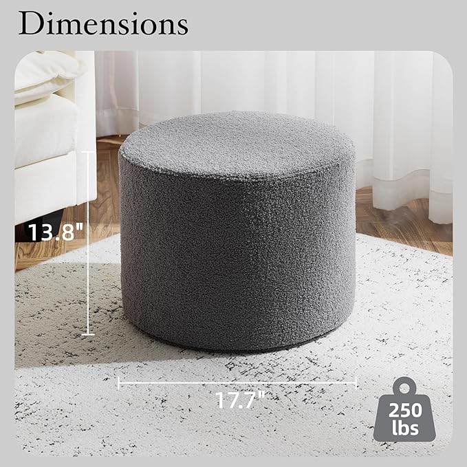 Bezseller Soft Boucle Pouf Ottoman, Comfortable Foot Rest, Full Foam Filling Footstool for Living Room, Bedroom, Lightweight Comfort and Charm Floor Poof Seating Perfect to Rest Your Feet, Grey