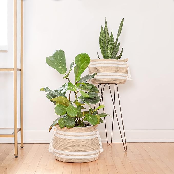 Woven Plant Baskets for Indoor Plants (Set of 2) – Boho Basket Planters for Home Décor