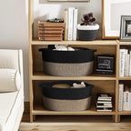 Woven Basket for Storage, 17"x12"x8" Black Cotton Rope Spliced Jute Wicker Basket for Toy, Book, Towel, Cloth, Shoe, Decorative Wicker Storage Bin for Shelves, Closet, Bathroom, Living Room