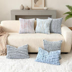 Boho Chenille Tufted Pillow Cover 24x24 Inch Set of 1, Farmhouse Striped Decorative Pillow Covers Accent Fluffy Neutral Square Pillowcases for Couch Sofa Bedroom Living Room, Black White