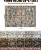 8x10 Area Rugs for Living Room, Vintage Washable Rug with Non-Slip Backing, Stain Resistant Large Area Rug for Dining Room, Soft Rugs for Bedroom (Grey/Brown/Tan, 8'x10')
