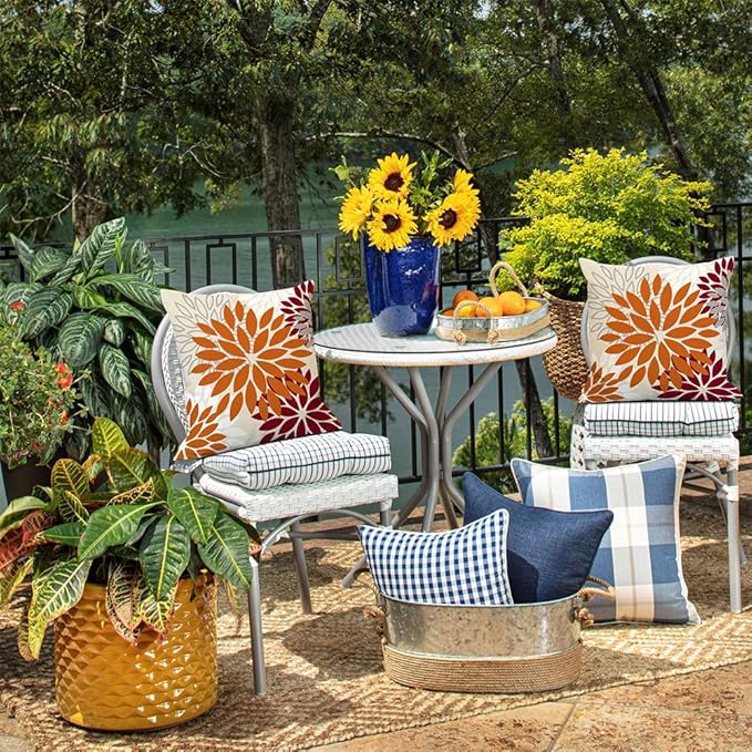 DFXSZ Orange Wine Red Flower Pillow Covers 18x18 Inch Set of 2 Outdoor Throw Pillows Outdoor Waterproof Decor for Living Room Sofa Patio Funiture Garden Floral Polyester Pillow Covers 002S18
