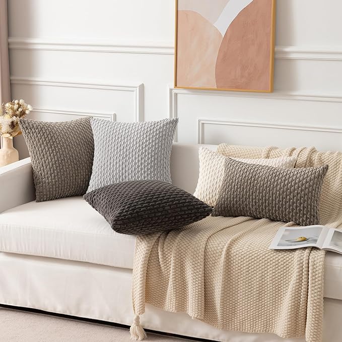 Kevin Textile 14x24 Inch Pillow Cover 1 Pack Boho Decorative Soft Striped Corduroy Lumbar Farmhouse Color Accent Rectangle Cushion Case for Living Room Couch Sofa Bed, Light Brown