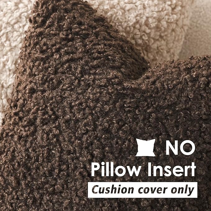 Foindtower 2 Pieces 24x24 Inch Dark Brown, Faux Fur Throw Pillow Cover Accent Sherpa Furry Pillow Covers Fuzzy Soft Pillowcases Cozy Sheepskin Decorative Fleece Cushion Case for Bed Couch Living Room