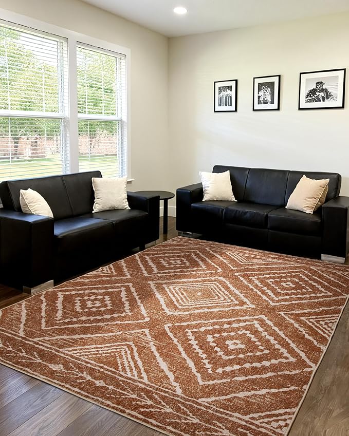 Area Rug 5x7 Rug Machine Washable Non-Slip Low Pile Print Pattern Western Rug for Living Room Bedroom Entryway Tribal Series -Yellowbrown/Cream