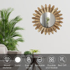 Mirror Wall Decor 12 inch Boho Mirror Home Decor Rustic Round Wood Mirror Wall Mirror Decorative Sunburst Mirror Boho Mirror Home Wall Decor Farmhouse Wall Decor for Bedroom Living Room Entryway