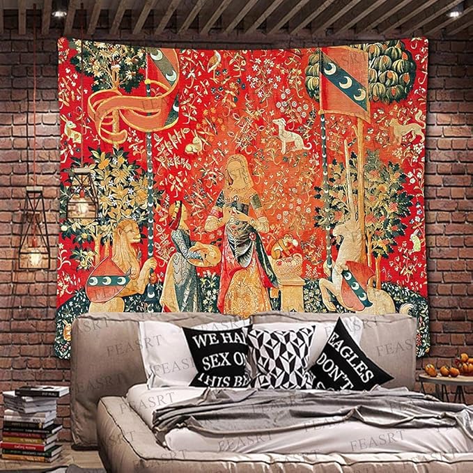 FEASRT Princess European Royal Tapestry, 90x84 Inches Soft Flannelette, Medieval Maiden Wall Blanket
