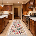 Washable Beige Red 2'6" x 10' Runners for Hallways, Non Slip Long Floor Runner for Kitchen, Entryway Indoor, Stain Resistant Rubber Backing Floral Décor Rug