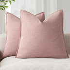 Foindtower Pack of 2, Decorative Linen Soild Throw Pillow Covers Soft Accent Cushion Euro Case Boho Farmhouse Pillowcase for Chair Couch Sofa Bedroom Living Room Home Decor 22 x 22 Inch Rose Pink
