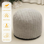 Round Stuffed Pouf Ottoman for Foot Rest, Storage Ottoman Pouf Foot Stool Cushion, Faux Fur Poufs with Foam Chunk Filling, 26 X 18 Inch Floor Chair for Living Room Bedroom Home Decor, Light Gray