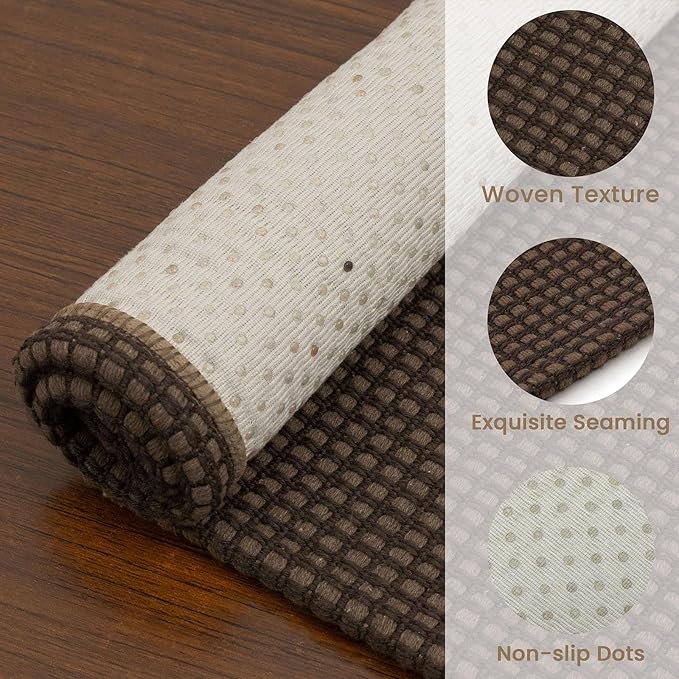 EARTHALL Woven Runner Rug 2x6 Ft Washable Runners for Hallways Cotton Non Slip Rubber Backed Kitchen Runner Braided Indoor Floor Carpet for Entryway, Hallway, Kitchen, Bedroom, Brown