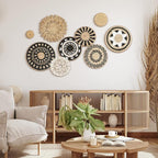 Tatuo 11 Pcs Boho Wall Basket Decor Decorative Bulrush Woven Basket Wall Decor Art Round Farmhouse Hanging Baskets for Kitchen Rustic Home Summer Decorations, Multi Sizes(Boho)