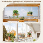 Novabright 1 Pcs Window Hanging Plant Shelf with Macrame Adjustable Rope, 16" Large Wooden Plant Hanger Indoor with Metal Frame, Load 50lb, Suit for Window Ceiling Wall Mount Boho Decor