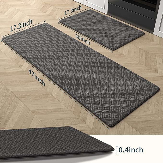 Mattitude Kitchen Mat 2PCS Kitchen Rugs Cushioned Anti-Fatigue Rug Waterproof Standing Desk Mat Kitchen Mats for Floor Kitchen Rug Set for Kitchen, Sink, Office 17.3"×30"+17.3"×47" Dark Grey
