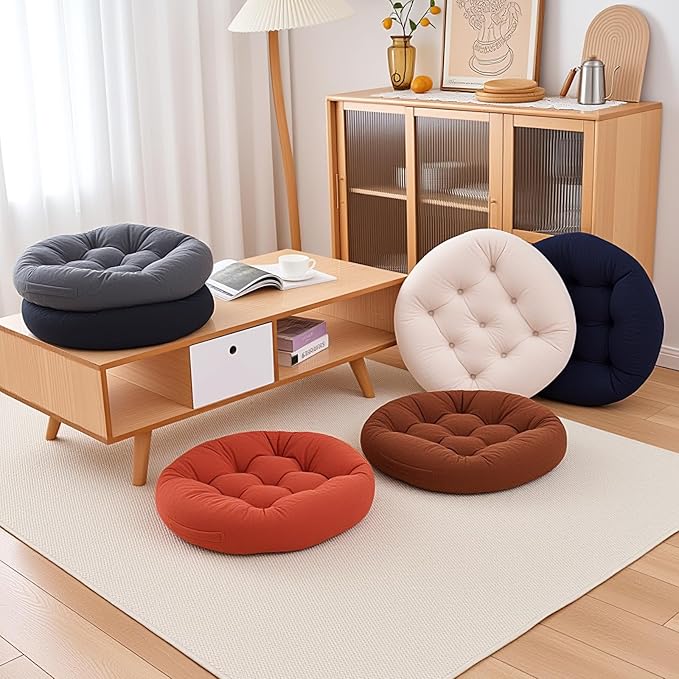 4Pcs Floor Pillows for Adults, 22x22x6 Inch Meditation Cushions, Large Round Sitting Cushion Living Room Memory Foam Pillow for Sitting (4, Black, 22x22x6 Inch)