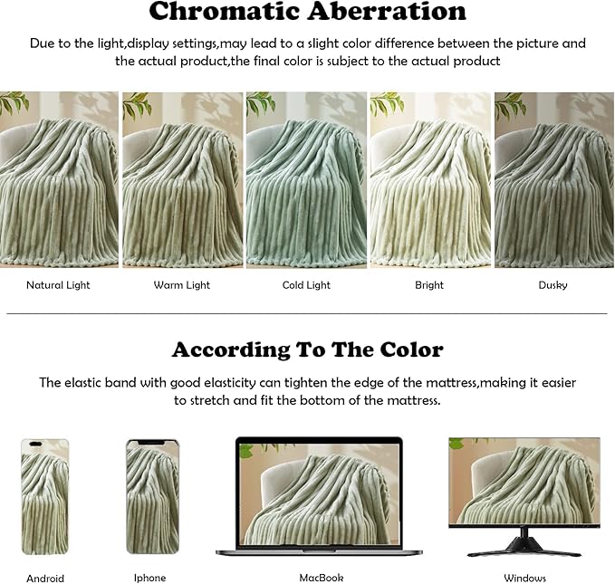 NEWCOSPLAY Super Soft Twin Blanket Sage Green Premium Silky Flannel Fleece 3D Ribbed Jacquard Lightweight Bed Blanket All Season Use (Sage Green Ribbed, Twin(60"x80"))