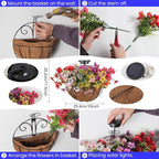 Solar Hanging Basket with Artificial Flowers: Outdoor Fake Flower Baskets with Solar String Lights for Fall Decor - 10 inch Plant Basket with Silk Faux Petunias for Porch Railing Fence Wall Door