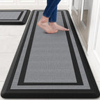 KitchenClouds [2 PCS] Kitchen Rugs Cushioned Anti-Fatigue Kitchen Mats for Floor Waterproof Kitchen Rug Set Non-Slip Comfort Standing Mat for Office, Sink, Laundry 20"×30"+20"×60",Black
