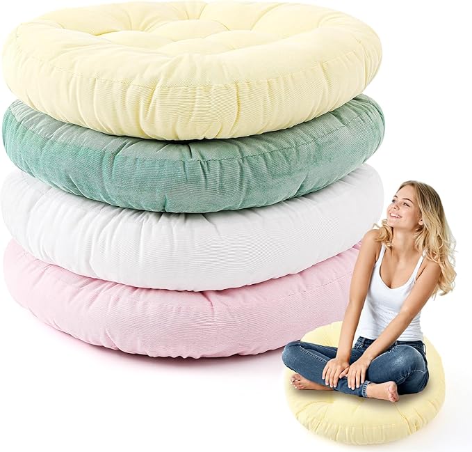 Jerify Floor Pillow Cushions Large Round Square Large Meditation Floor Pillow for Classroom Adult Meditation Picnic Party Seating Learning Daycare School(Round,Macaroon,4 Pcs)