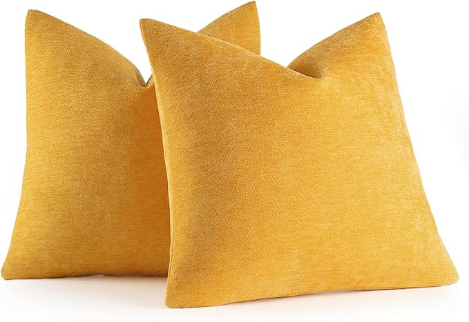 MIULEE Pack of 2 Goose Yellow Decorative Pillow Covers 18x18 Inch Soft Chenille Couch Spring Throw Pillows Farmhouse Cushion Covers for Home Decor Sofa Bedroom Living Room
