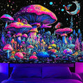 TUGCAY Blacklight Mushroom Tapestry Fantasy Forest Moon Butterfly Plant Snail Tapestry UV Reactive Aesthetic Wall Hanging Tapestries for Bedroom Dorm Living Room Classroom Decor 90 x 70 Inches