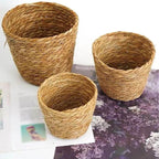 Woven Basket, Hand Woven Containers Flower Pots Boho Indoor Planter Decorative Flower Storage Organizer for Home Office Decoration (Small)