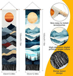 AOHMPT Pack of 2 Long Vertical Tapestry,Nature Landscape Tapestry with Serene Mountain River, Moon & Sun Motifs,Traditional Ink Painting Wall Art,Zen Aesthetic Wall Hanging for Living Room Bedroom Decor 13" W x 51" H"